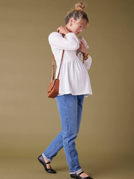 Tee-shirt blouse brodé grossesse et allaitement écru+marine - vertbaudet enfant 