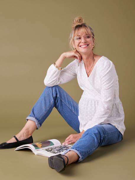 Tee-shirt blouse brodé grossesse et allaitement écru+marine - vertbaudet enfant 