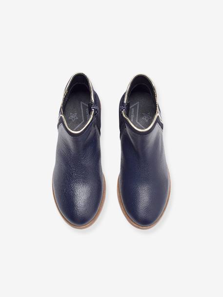 Leren meisjeslaarzen met rits en elastiek goud+kameel+marineblauw+zwart - vertbaudet enfant 