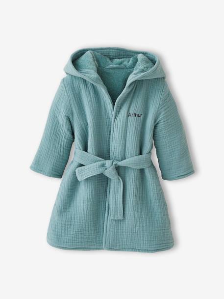 Biologisch katoenen gaas* baby badjas, aanpasbaar groenblauw+okergeel+rozen - vertbaudet enfant 