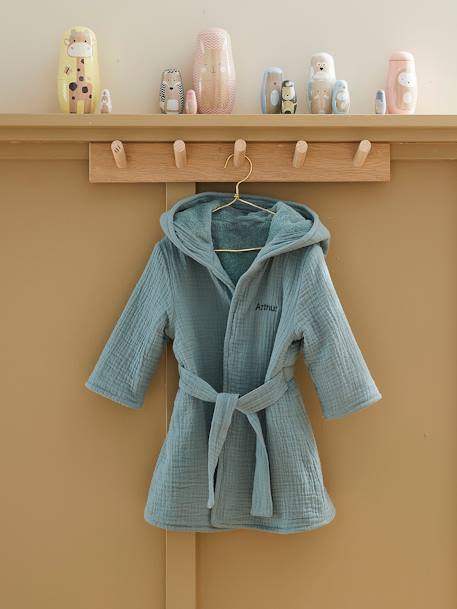 Biologisch katoenen gaas* baby badjas, aanpasbaar groenblauw+okergeel+rozen - vertbaudet enfant 