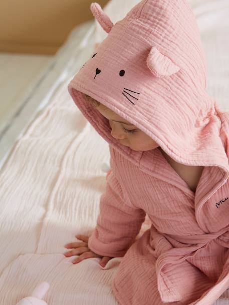 Biologisch katoenen gaas* baby badjas, aanpasbaar groenblauw+okergeel+rozen - vertbaudet enfant 