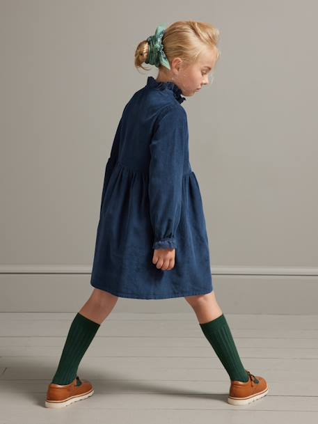 Fluwelen jurk CYRILLUS bordeauxrood+marineblauw - vertbaudet enfant 