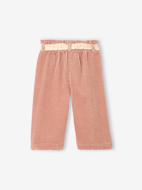 Pantalon large en velours ceinture à fleurs bébé beige+vieux rose - vertbaudet enfant 