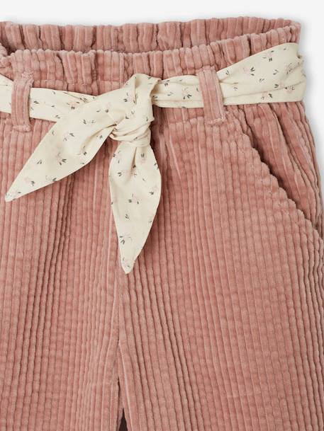 Pantalon large en velours ceinture à fleurs bébé beige+vieux rose - vertbaudet enfant 