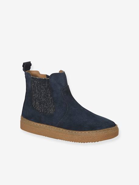 Leren meisjeslaarzen met rits en elastiek goud+kameel+marineblauw - vertbaudet enfant 