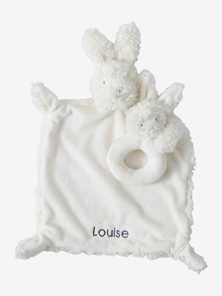 Doudou lapin et hochet en sherpa personnalisable avec mallette blanc - vertbaudet enfant 