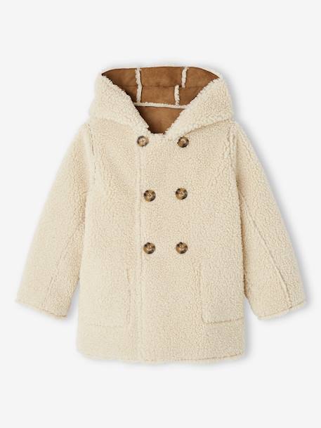Manteau fille à capuche peau lainée réversible marron - vertbaudet enfant 