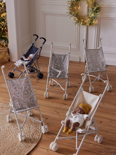 Rieten kinderwagen voor pop blauw+ecru+geel+groen+wit - vertbaudet enfant 