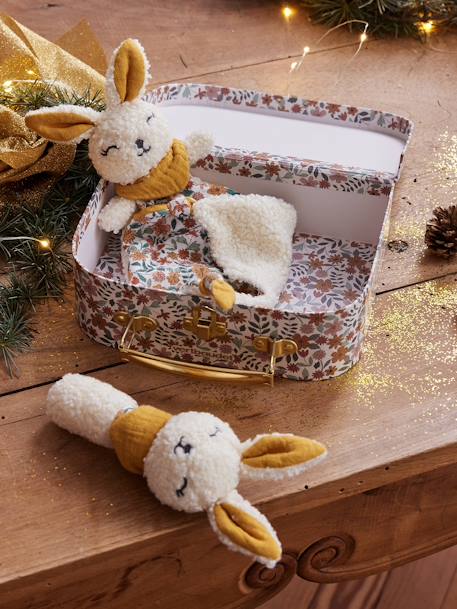 Doudou plat lapin personnalisable + hochet en mallette rose+vert - vertbaudet enfant 