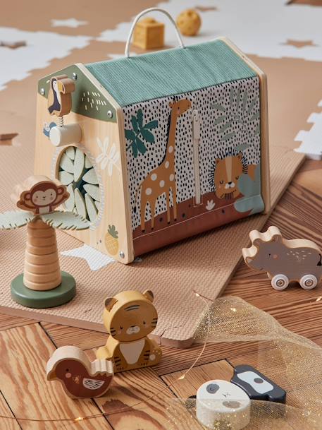 Maison d'activités des animaux Tanzanie en tissu et bois FSC® beige - vertbaudet enfant 