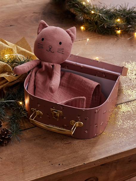 Doudou en gaze de coton personnalisable et sa valisette bleu+ocre+rose - vertbaudet enfant 