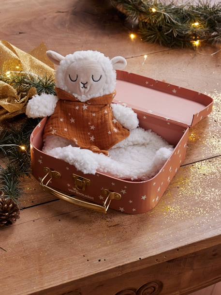 Doudou mouton bi-matière avec mallette beige - vertbaudet enfant 