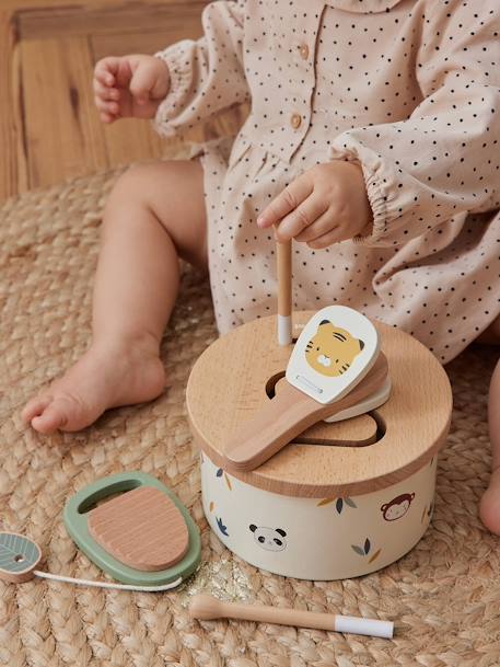 Tambour avec instruments en bois FSC® TANZANIE écru - vertbaudet enfant 