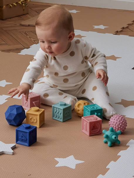 Set van 6 kubussen en 4 activiteitenballen meerkleurig - vertbaudet enfant 