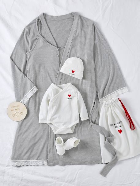Kit maternité maman et bébé rayé gris - vertbaudet enfant 