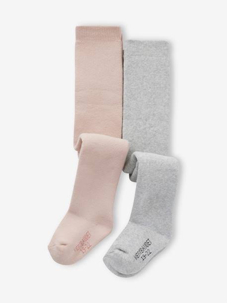 Lot de 2 paires de collants bébé fille en maille bouclette douillette à l'intérieur gris chiné - vertbaudet enfant 