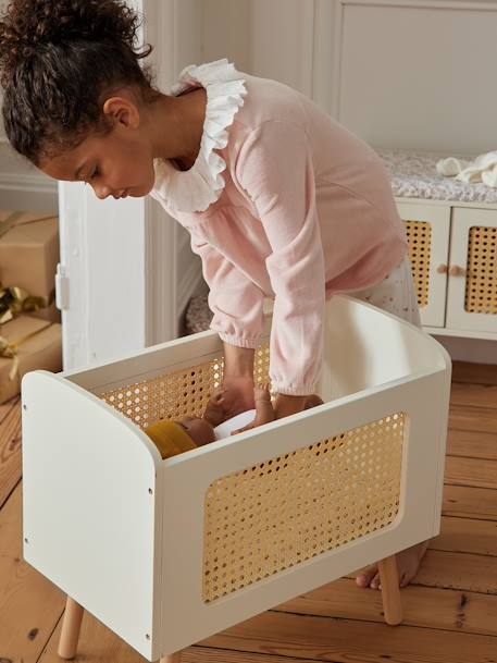 Lit poupon en bois FSC® et cannage POÉSIE blanc+multicolore - vertbaudet enfant 