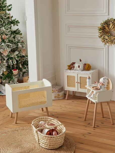 Lit poupon en bois FSC® et cannage POÉSIE blanc+multicolore - vertbaudet enfant 
