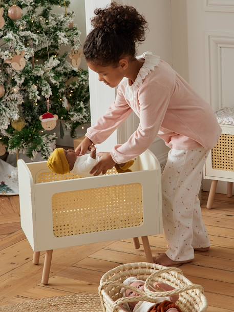Lit poupon en bois FSC® et cannage POÉSIE blanc+multicolore - vertbaudet enfant 
