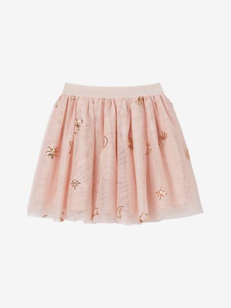 Jupe de fête fille en tulle étoiles en sequins rose poudré - vertbaudet enfant 