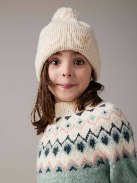 Robe jacquard en tricot fille rose poudré+vert de gris - vertbaudet enfant 