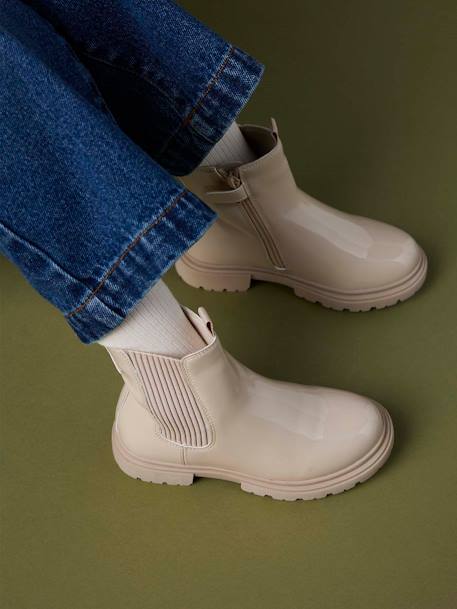 Laklaarzen met rits en elastiek meisjes bruin+ecru+marineblauw - vertbaudet enfant 