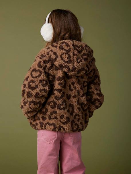 Vest met luipaardprint en capuchon van sherpa meisje bruin, bedrukt+ecru - vertbaudet enfant 