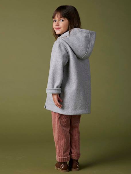 Manteau à capuche en lainage effet flanelle fille gris chiné - vertbaudet enfant 