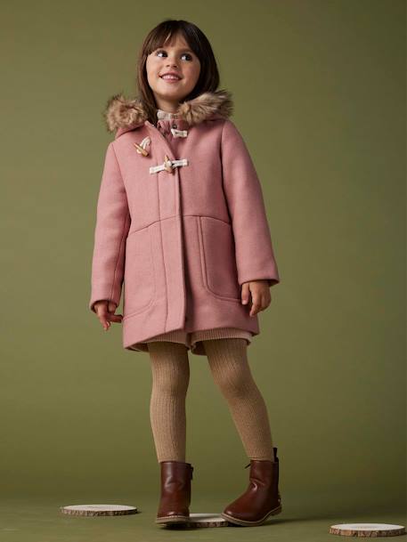 Fille-Manteau, veste-Duffle-coat à capuche fille drap de laine