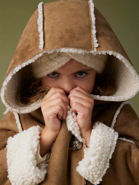 Manteau fille à capuche peau lainée réversible marron - vertbaudet enfant 