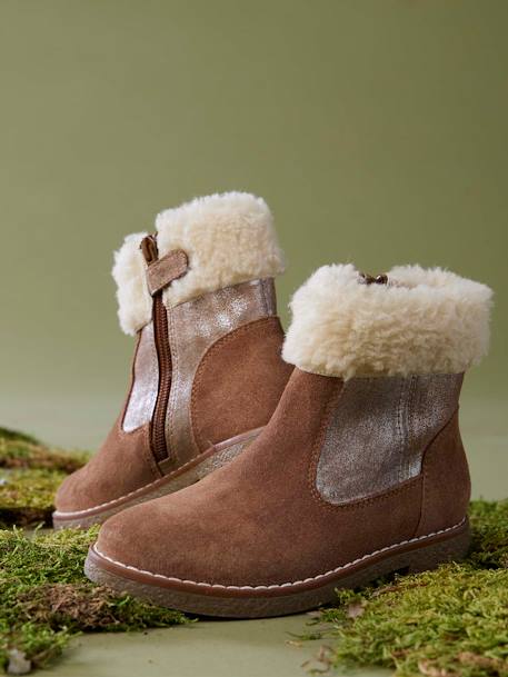 Boots enfant fille cuir fourrées et zippées camel - vertbaudet enfant 
