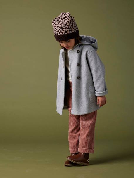 Manteau à capuche en lainage effet flanelle fille gris chiné - vertbaudet enfant 