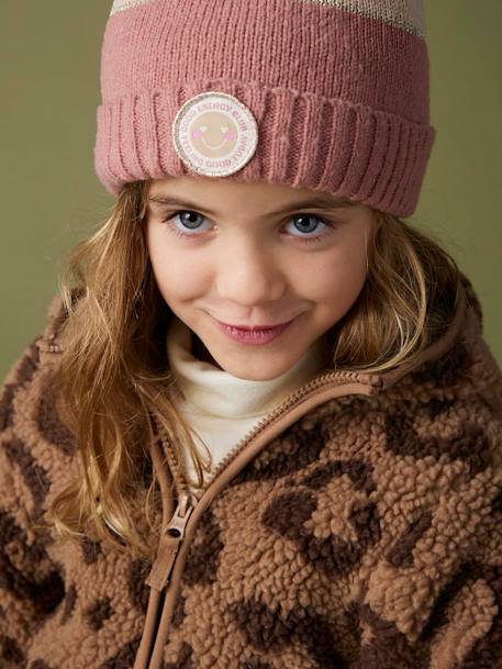 Vest met luipaardprint en capuchon van sherpa meisje bruin, bedrukt+ecru - vertbaudet enfant 