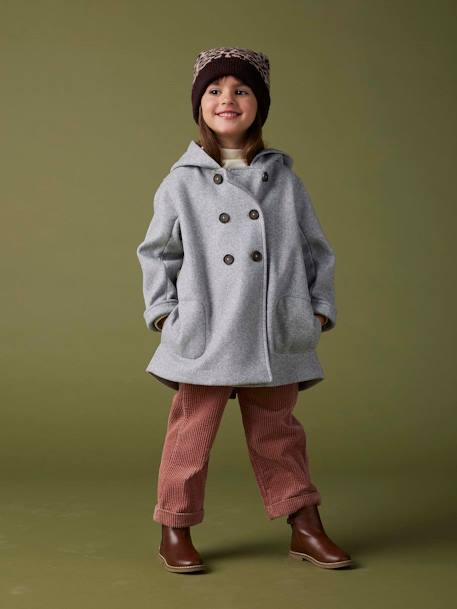 Manteau à capuche en lainage effet flanelle fille gris chiné - vertbaudet enfant 