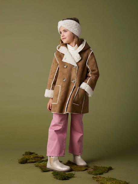 Manteau fille à capuche peau lainée réversible marron - vertbaudet enfant 