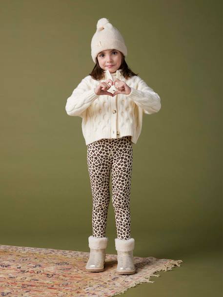 Meisjeslegging met fleecevoering Bruin met print+chocoladebruin+donkergrijs+grijs, bedrukt+inktblauw+rozenhout - vertbaudet enfant 