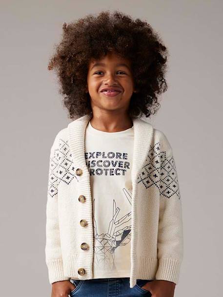 T-shirt motif cerf garçon manches longues écru - vertbaudet enfant 