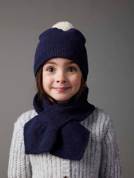 Ensemble bonnet à pompon + écharpe fille en maille mousseuse marine - vertbaudet enfant 