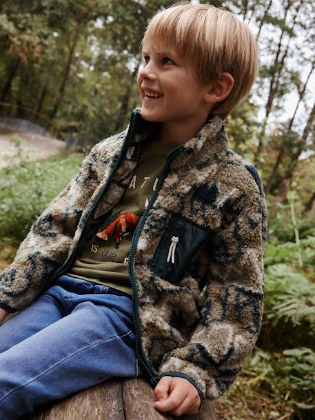 Sweat zippé en polaire camouflage garçon vert sauge - vertbaudet enfant 