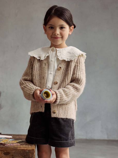 Gilet fille en maille mousseuse camel+olive - vertbaudet enfant 