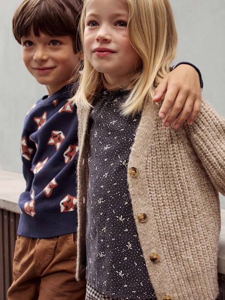 Blouse à fleurs en velours milleraies fille anthracite+rose poudré - vertbaudet enfant 