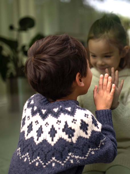 Pull jacquard garçon col rond bleu ardoise+vert - vertbaudet enfant 