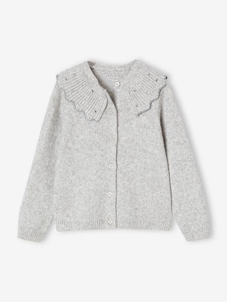 Fille-Pull, gilet, sweat-Gilet fille col à strass 