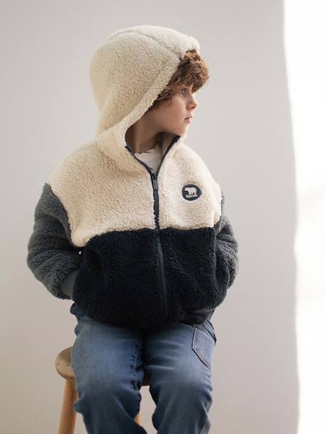 Garçon-Sweat garçon zippé à capuche en sherpa coloblock 