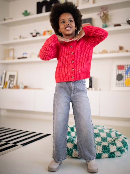 Wijd vest van schuimbreiwerk meisjes donkerpaars+gemêleerd grijs+petrolblauw+rood+roze (poederkleur) - vertbaudet enfant 