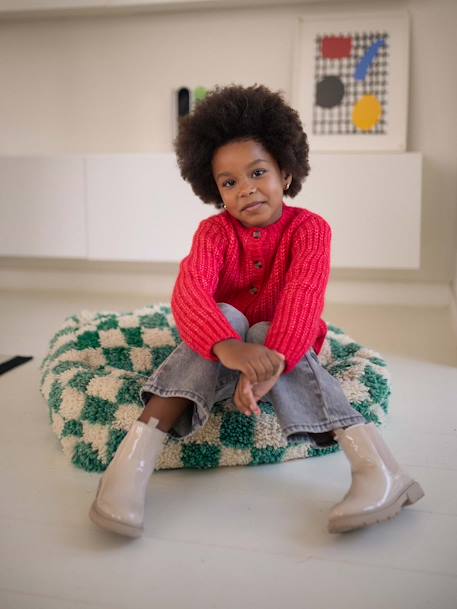 Gilet fille loose maille mousseuse bleu pétrole+gris chiné+rose poudré+rouge+violine - vertbaudet enfant 