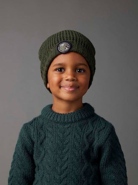 Ensemble bonnet badge dinosaure + snood garçon kaki - vertbaudet enfant 