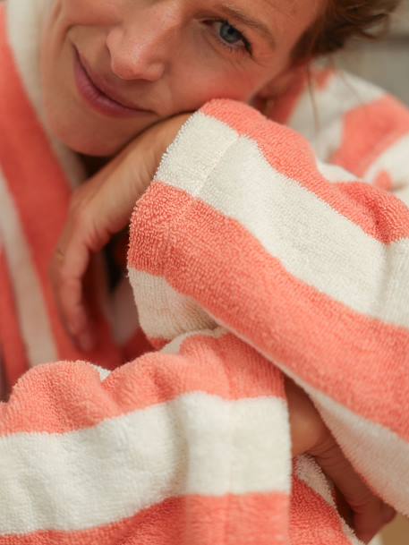 Peignoir de bain adulte mixte rayures TRANSAT capsule famille personnalisable, avec coton recyclé rayé bleu+rayé rose+rayé vert - vertbaudet enfant 