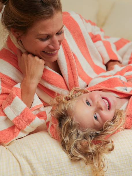 Peignoir de bain adulte mixte rayures TRANSAT capsule famille personnalisable, avec coton recyclé rayé bleu+rayé rose+rayé vert - vertbaudet enfant 